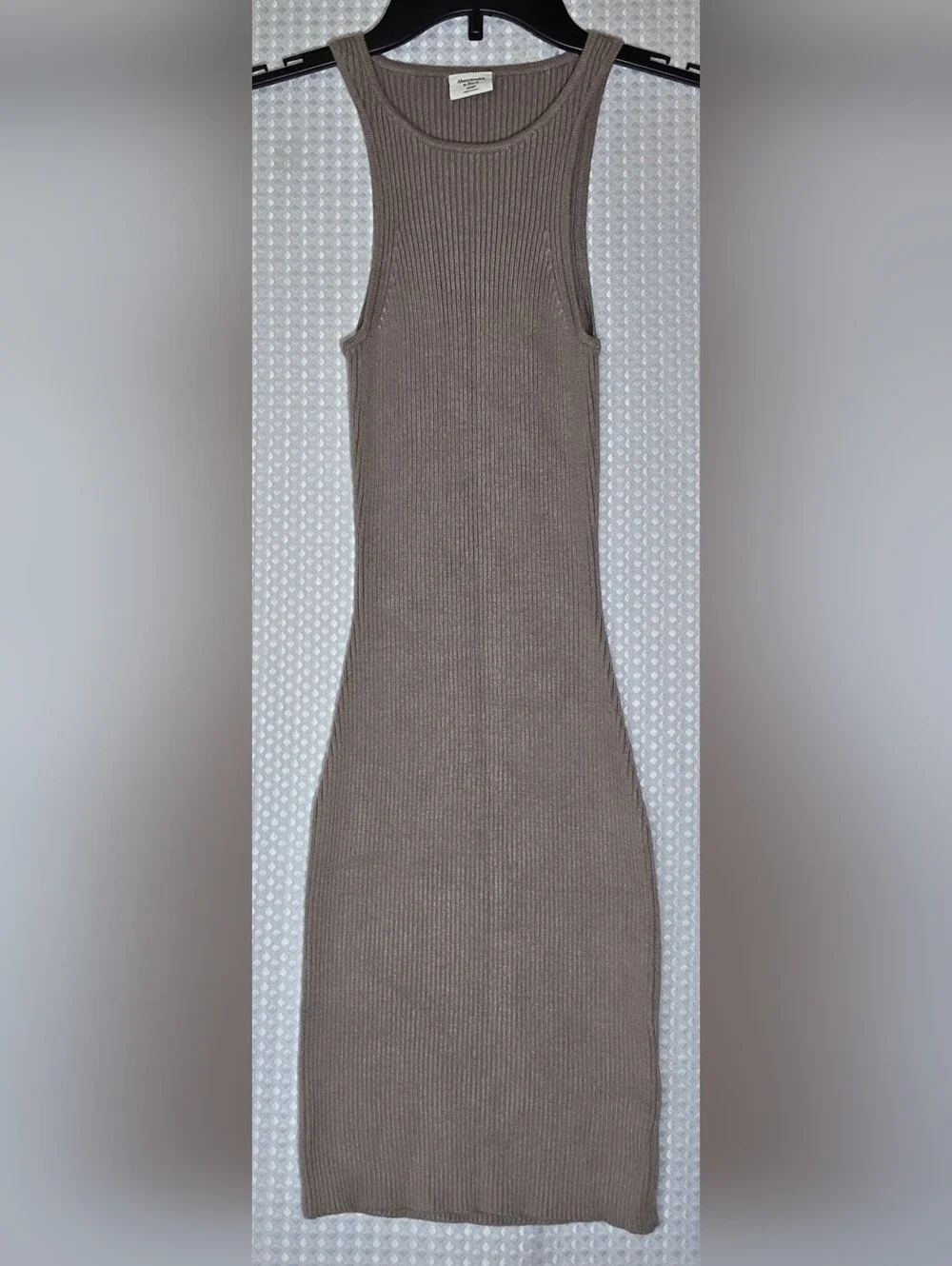 Abercrombie Ribbed Midi Dress Taupe Neutral Quiet Luxury Bodycon XXSP
